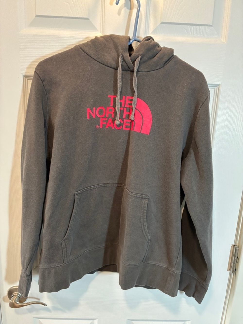 The North Face Gray Pullover Hoodie with Pink Logo